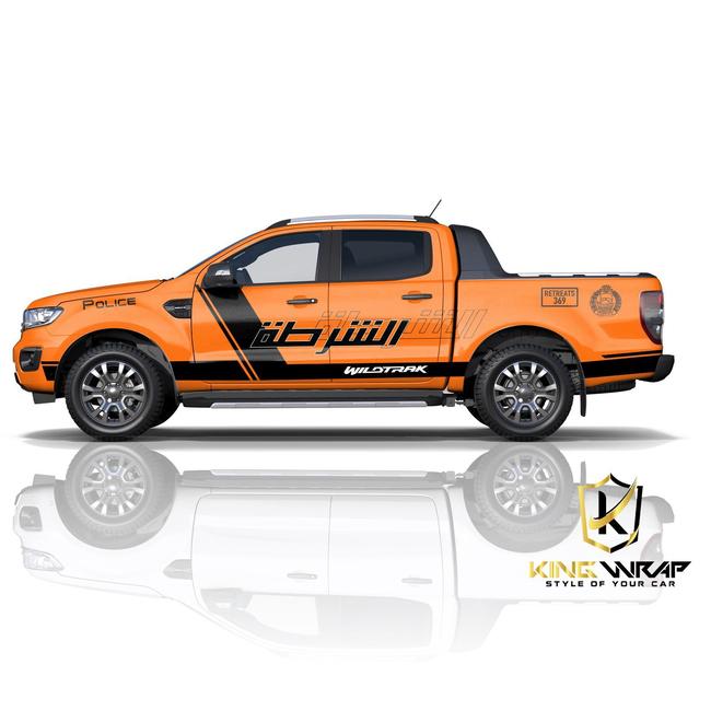 Dán tem sườn cho Ranger Raptor màu cam.