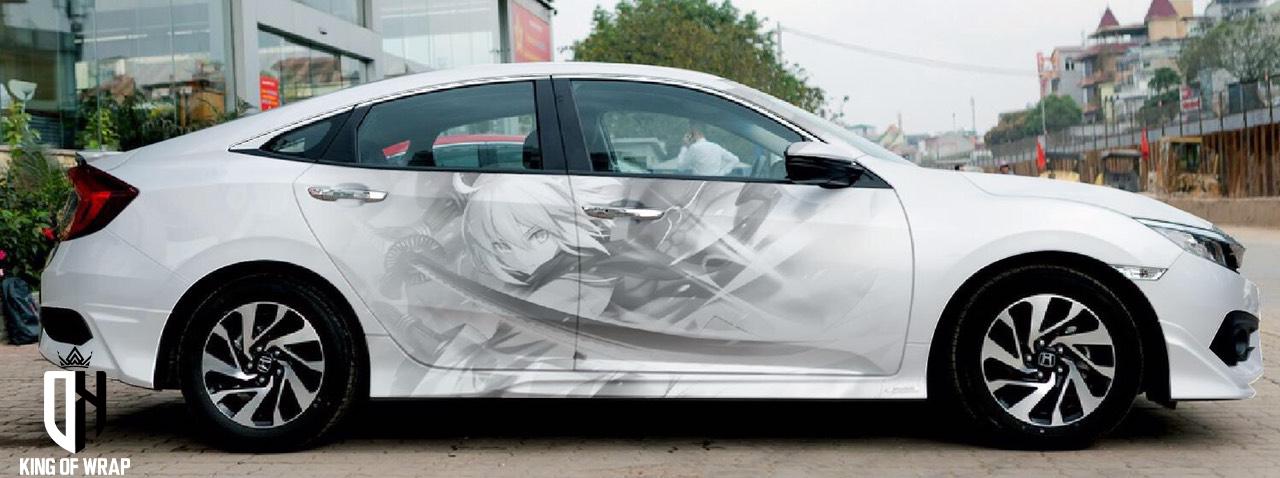 Dán decal tem xe oto Hoạt Hình Honda