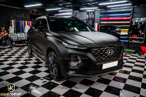 Decal đổi màu xe oto Hà Nội Santafe Đen Lì